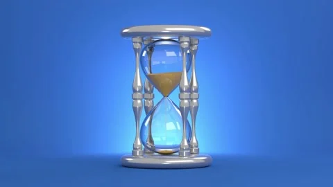 An hourglass on a blue background. Falling yellow sand. 3D-rendering. Vídeo Stock 150892748