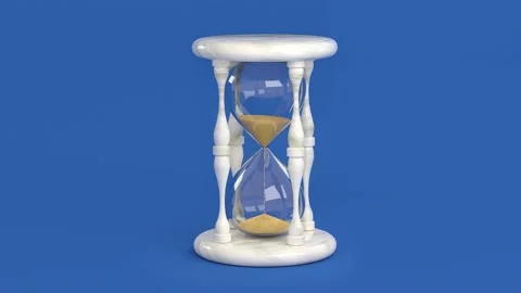 An hourglass on a blue background. Falling yellow sand. 3D-rendering. Vídeo Stock 150892844