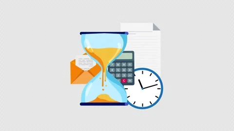 Hourglass with Clock Calculator Documents and Mail Time Management Animation Stock Footage 339779545