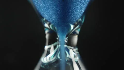Hourglass Countdown Close Up. Blue Sand Falling Move Through Hour Glass. Crys 스톡 동영상 133434256