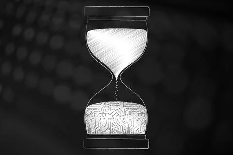 Hourglass with digital microchip circuit pattern,  artificial intelligence .. Stock Illustration