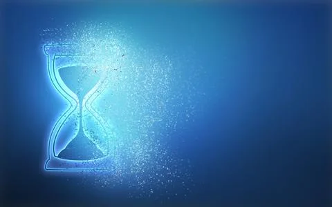 Hourglass dissolving on blue gradient background, space for text. Time concep Stock Illustration