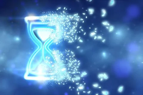 Hourglass dissolving on blue gradient background, space for text. Time concep Stock Illustration