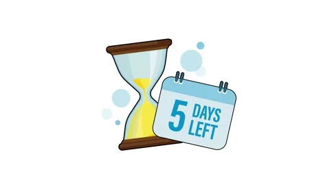 Hourglass with five days left countdown and blank space isolated on white and Stock Footage 319026977