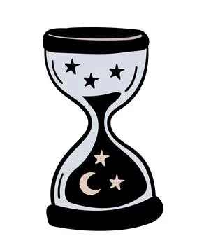 Hourglass in flat design, simple boho tattoo with moon and stars, vector illu Stock Illustration