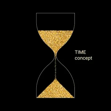 Hourglass from gold light particles. Countdown, flowing time concept. Vector  Stock Illustration