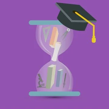 Hourglass with graduation cap Stock Illustration