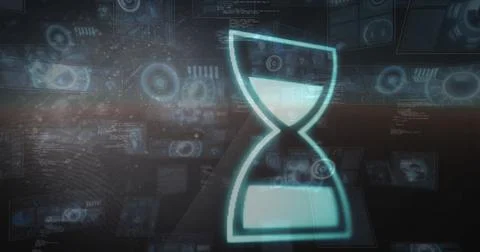 Hourglass icon and digital interface elements, futuristic technology image 스톡 일러스트