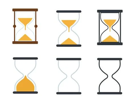 Hourglass icon set with sand timer symbols for time management Illustrazione stock