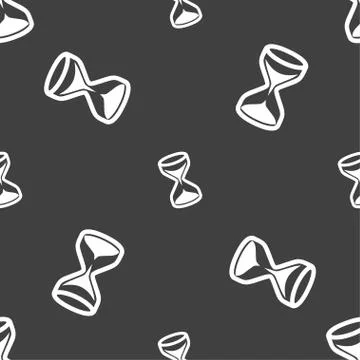 Hourglass icon sign. Seamless pattern on a gray background. Vector Stock Illustration