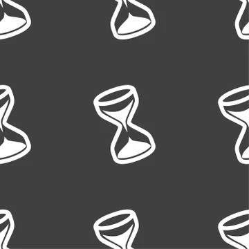 Hourglass icon sign. Seamless pattern on a gray background. Illustrazione stock