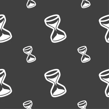 Hourglass icon sign. Seamless pattern on a gray background. イラスト素材
