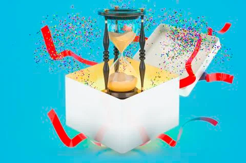 Hourglass inside gift box, 3D rendering Stock-Illustration