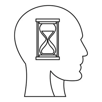 Hourglass inside human head icon, outline style イラスト素材