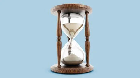 Hourglass isolated on blue background. 3D illustration Stock Illustration