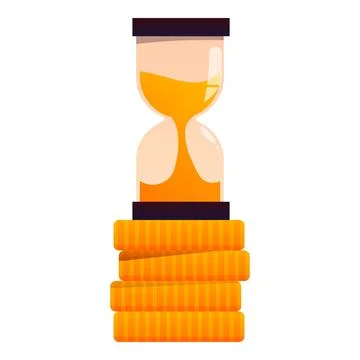 Hourglass passing time standing on stack of coins illustrating concept of time Stock Illustration