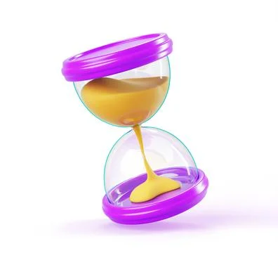 Hourglass, sand clock, time flows 3d render icon. Vintage glass watch with Stock-Illustration