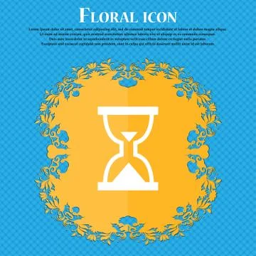 Hourglass, Sand timer . Floral flat design on a blue abstract background with Stock Illustration