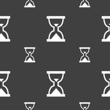 Hourglass, Sand timer icon sign. Seamless pattern on a gray background. Stock Illustration