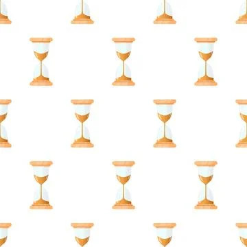 Hourglass seamless pattern. Cool new glass clock with wood rim. イラスト素材