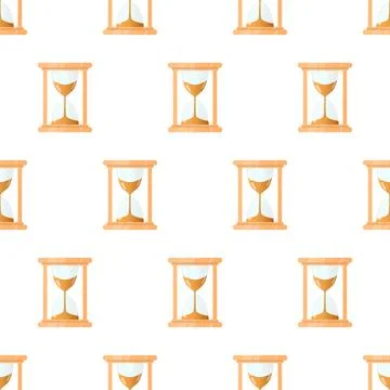 Hourglass seamless pattern. Cool new glass clock with wood rim. イラスト素材