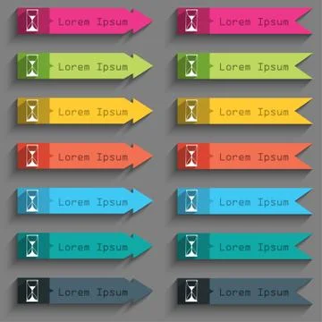 Hourglass sign icon. Sand timer symbol. Set of colour buttons. Stock Illustration