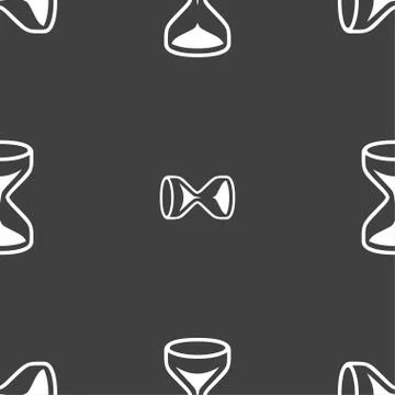 Hourglass sign icon. Sand timer symbol. Seamless pattern on a gray background. Stock Illustration