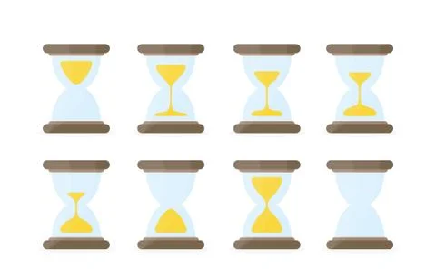 Hourglass sprites illustration for animation frames. Colored sand clocks on Stock Illustration