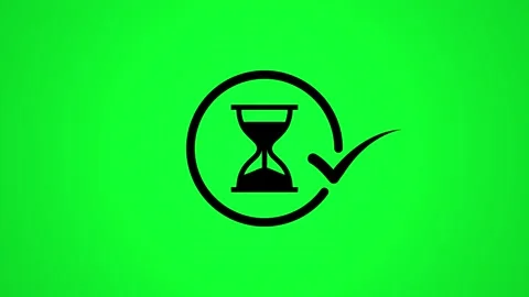 Hourglass timer animation with check mark completing task on green screen b.. Stock Footage 346498102