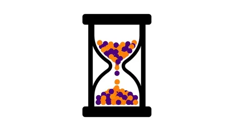 Hourglass timer animation with falling purple and orange particles for app .. 스톡 동영상 342794558