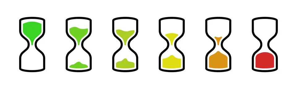Hourglass timer colored icon set. Sandglass countdown flow symbol collectio.. Stock Illustration