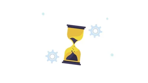 Hourglass timer flowing sand showing passage of time with gears and snowflake Stock Footage 333721295
