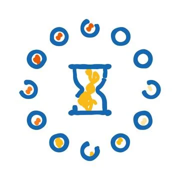 Hourglass timer surrounded by dynamic circles measuring time Stock Illustration