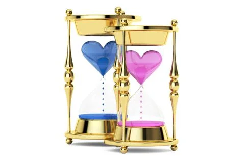 Hourglasses with hearts, 3D rendering Stock Illustration