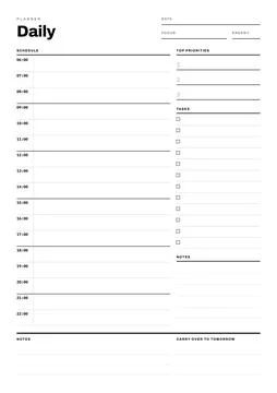 Hourly Daily Planner Template Vector Layout Stock Illustration