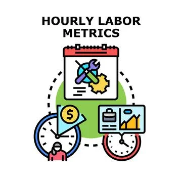 Hourly labor metrics analyzing work efficiency and time management Stock Illustration