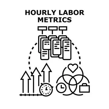 Hourly labor metrics tracking improving work performance and efficiency Stock Illustration