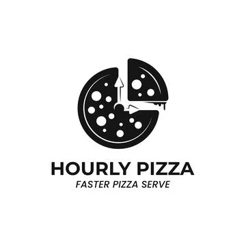 Hourly Pizza Concept, Monogram Logo Template for Fast Food Restaurant Stock Illustration