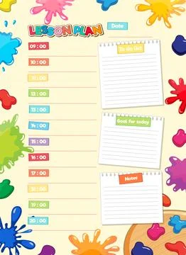 Hourly Planner with Lined Notepad Template Stock Illustration