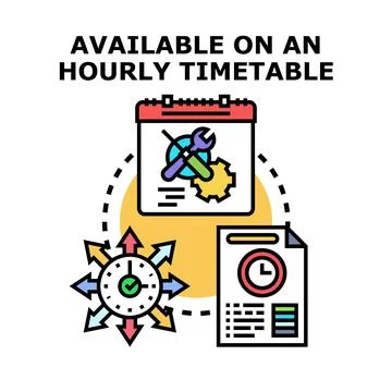 Hourly timetable availability showing scheduling and time management Stock Illustration