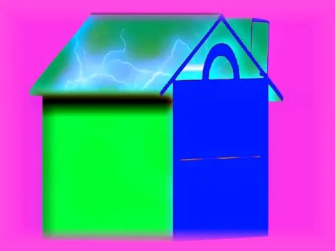 House 2 Floors. Green and Blue, Blue Lighting Roof Pink Screen 1 Stock Footage 104292425