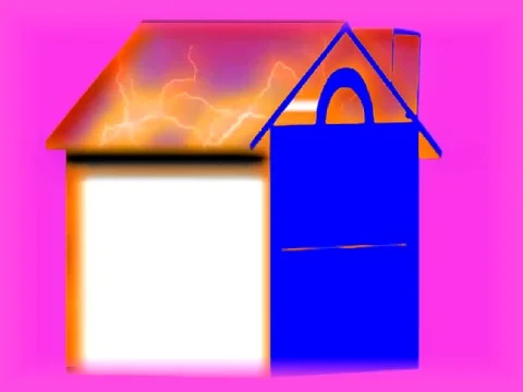 House 2 Floors White and Blue. Orange Lines ,  Orange  lighting Roof 1 库存影片 104292353