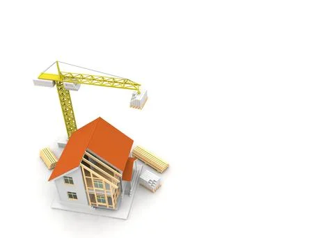 House 3d rendering illustration with open interior on top. Blueprints, docume Stock Illustration