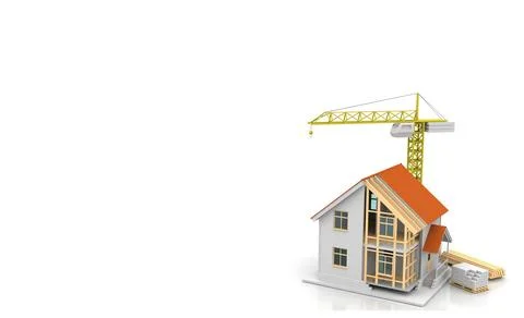 House 3d rendering illustration with open interior on top. Blueprints, docume Stock Illustration