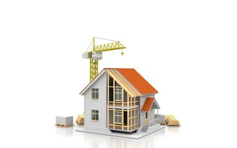 House 3d rendering illustration with open interior on top. Blueprints, docume Illustrazione stock