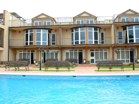 The house about pool Stock Photos