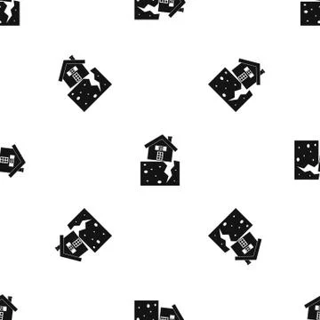 House after an earthquake pattern seamless black 스톡 일러스트