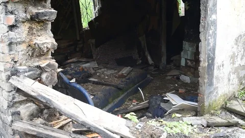 House after the fire with the surviving things Stock Footage 119018063