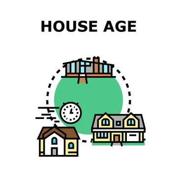 House age evolution, a timeline of residential housing styles Stock Illustration
