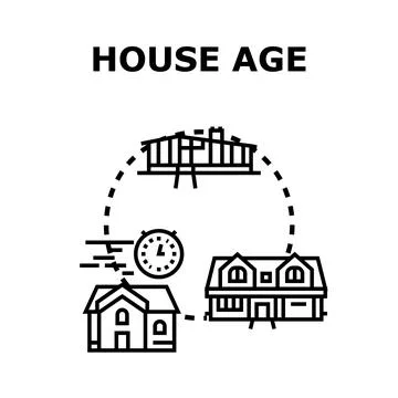 House age evolution, a timeline of residential housing styles Stock Illustration